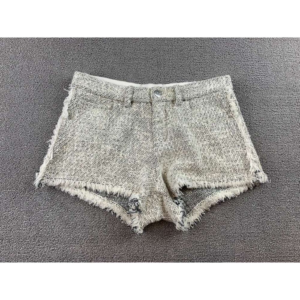 IRO Shorts Women FR 38/US 6 Gray Textured Boucle Tweed Frayed Hem Cutoff Raw
